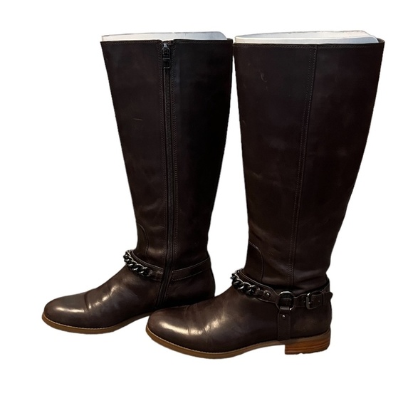 Coach Mabel Leather Western Chain Riding Boots in color Dark Smoke Size 7.5B - Picture 3 of 14